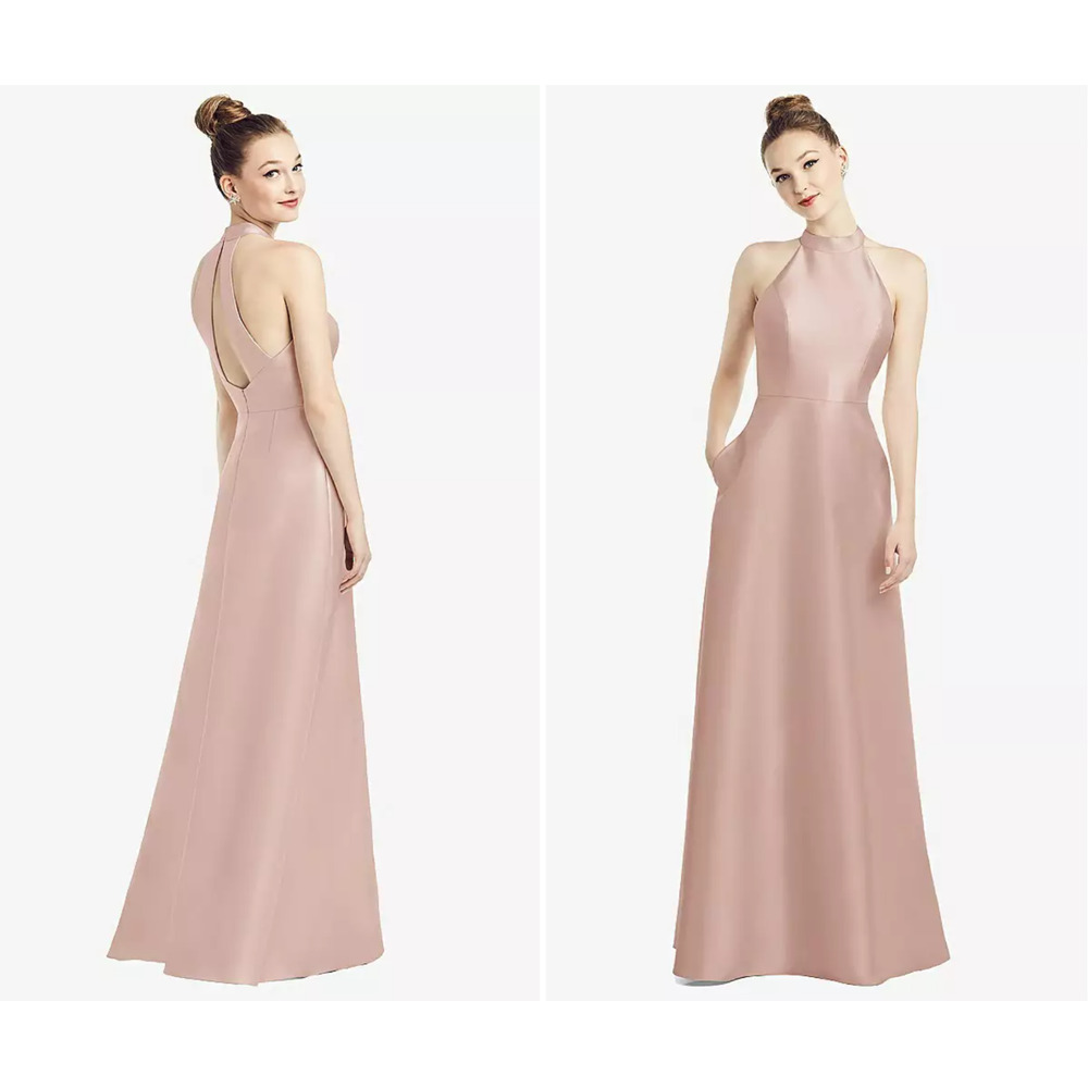 Alfred Sung D772 Sz 18 High Neck Cutout Satin Twill Dress Toasted Sugar Pink New